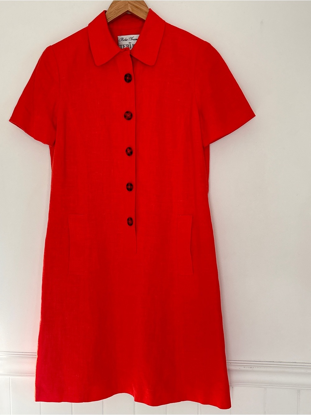 Rickie Freeman for Teri Jon 100% Linen Orange Shirt Dress Size 2  XS/Small *B31